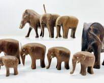 Vintage Hand Carved Hard Wood Figural Elephants
