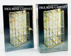Pair Of Crystal Forest Figurine Cabinet Display Case Brass and glass
