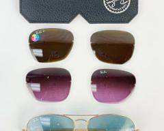 Ray Ban Aviator Blue Polarized Sunglasses W/ Purple & Brown Ray Ban Square Lenses & Lenses Case
