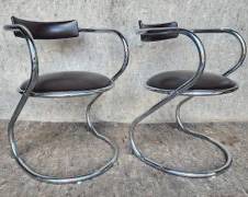 Pair Mid Century Modern MCM Sculptural Chrome Cantilever Chairs after Gastone Rinaldi
