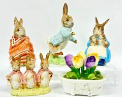 Fine Royal Albert Beatrix Potter Rabbit Figurines & Aynsley Handpainted February Crocus Flower Figurine
