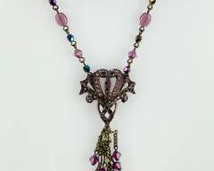 Vintage Todd Anthony Victorian Art Deco Style Purple Crystal Dangle Statement Necklace - 14 Inches Long
