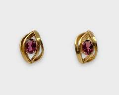 Fine 14K Yellow Gold Ruby Pierced Earrings
