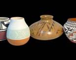 4 Native American Handmade and Painted Art Pottery Vases - Acoma, New Mexico, Alaska, Colorado. 1 is Lupe Soto.
