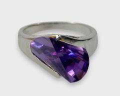 Fine Sterling Silver Amethyst Modernist Statement Ring Size 7.25
