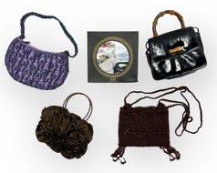 Beaded, Rosette, and Patent Leather Evening Bags, Unlabeled, with Silk Scarf, NIB, Made in Vietnam
