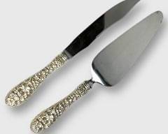 Set of 2 Sterling Silver Stieff Rose Repouss Fruit Knife & Cake Server.
