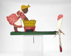 Vintage Painted Wood Washer Woman Figural Whirligig American Folk Art
