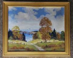 Ernest Fredericks Original Signed landscape Oil Painting on Canvas Gilt Framed
