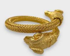 Gold Tone Double Rams Head Aries Etruscan Costume Jewelry Bracelet
