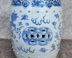 Vintage Asian Blue and White Porcelain Garden Stool
