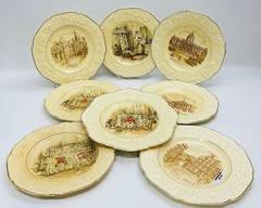 VINTAGE CROWN DUCAL HORENTINE MADE IN ENGLAND HISTORICAL DEPICTIONS; National Gallery 1940s; Dr Johnsons House
