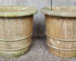 Pair of Poured Stone Companion Large Garden Planters - Round Urns
