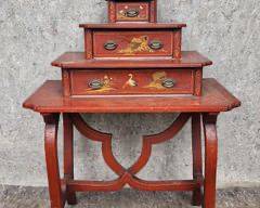 Fantastic Vintage Hand Painted One Piece Tiered Chinoiserie Table With four drawers Cranes pagoda and flowers
