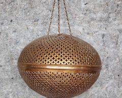 Vintage Pierced Cut Copper and Brass Arabian Nights Hanging Light MCM Mid Century Modern Style Pendant Light
