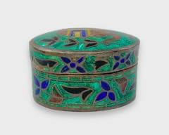 Fine Small Silver Painted Enamel Patch Trinket Box W/ Elephant
