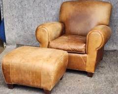 Pottery Barn by Mitchell Gold French Leather Lounge Club Chair with Ottoman
