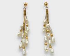 Fine 14K Yellow Gold Freshwater Pearl Pierced Drop Dangle Earrings
