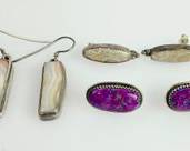 28 Grams Fine Sterling Silver Agate, Fossil, Purple Turquoise Pierced Earrings
