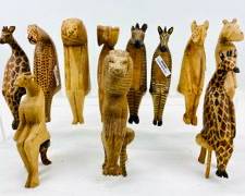 Vintage Hand Carved Sitting Hard Wood Wildlife Animal Figurines
