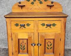 Antique Primitive Style Hand Painted Cabinet Two Door Two Drawer
