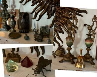 Brass Iron Mantle Vase Urn Ewers Pitchers, antique lighters & decor