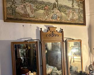Antique 3 Panel Dressing Tailors
Mirror & large framed tapestry