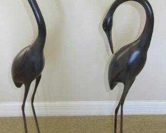 Pair Metal Crane Sculptures