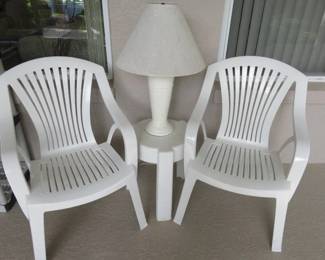 White Plastic Patio Chairs/Side Tables