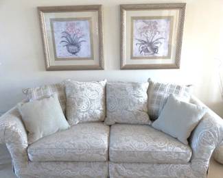 Light Green/Cream Upholstered Sofa & Matching Love Seat