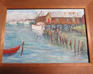 1967 Lillian Lenholt, "Fishing Fleet Fernandina Shrimpers" Oil Painting, Signed