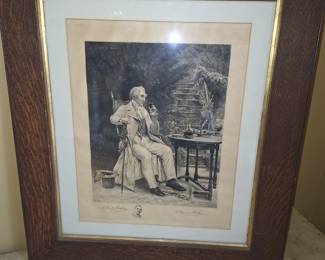 Sadler Signed Victorian English Print w/ Oak Frame
