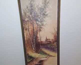 Narrow Vintage Landscape Painting