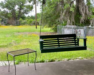 Wood Porch Swing, Metal Patio Table