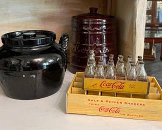 Vintage Wooden Coke Crate With Coke Bottles, Marcrest Brown Cookie Jar