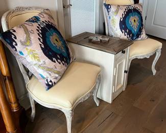 ikat pillows and side chairs