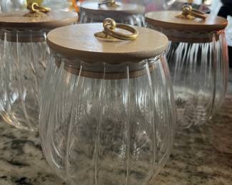 clear glass canisters with wooden tops