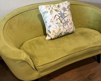 chartreuse green, oval sofa, with matching decorative pillow