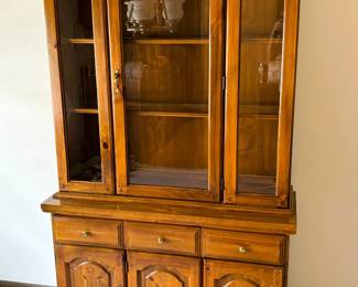 Traditional Wooden Hutch with Glass Doors and Storage Cabinets