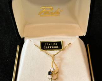 Elegant Sapphire and Diamond Necklace in Original Box - Genuine Sapphire Pendant with Diamond Accent on Gold-Tone Chain, Includes Lifetime Warranty 