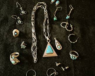 Turquoise Jewelry Collection - Assorted Earrings, Rings, and Necklace Set
