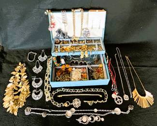 Diverse Jewelry Collection Lot - Assorted Earrings, Necklaces, Bracelets & Jewelry Box