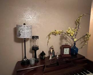 The piano is staying with the family, but all the lovely pieces on top are up for grabs, including that wonderful Seiko mantle clock!
