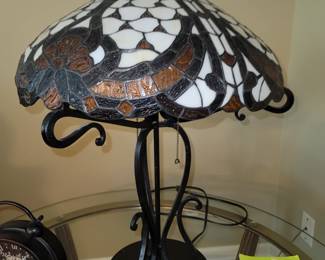Tiffany style lamp with cast iron base