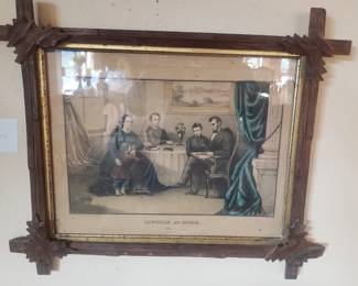19th Century Colored Lithograph "Lincoln at Home"