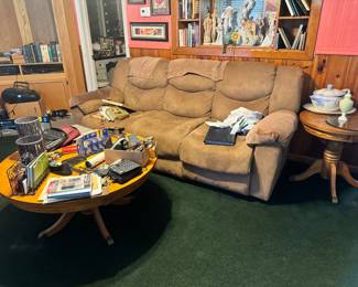 Recliner Sofa, Oak Coffee Table and End Tables