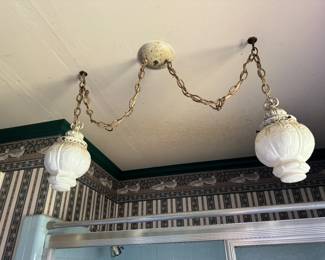 Swag Light Fixture with Milk Glass Globes