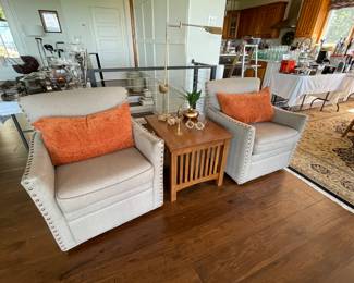 2 upholstered chairs & lamp table