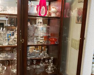 5 curio/  China hutch lighted cabinets filled w Princess stemware