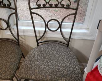 4 Wrought iron dining chairs w glass wrought iron round table